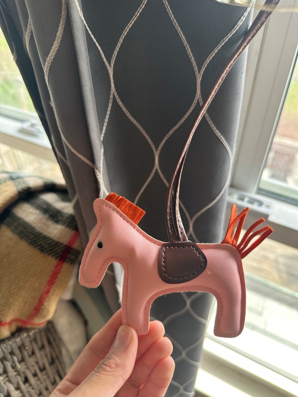 Pink Leather Horse Bag Charm with Orange Mane